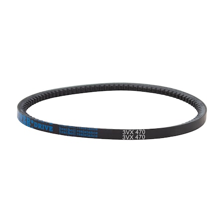 D&D 3VX470 Cogged, Wedge V-Belt, 47 in Outside Length, 3/8 in Top Width, 5/16 in Thickness, 1 Ribs 3VX470